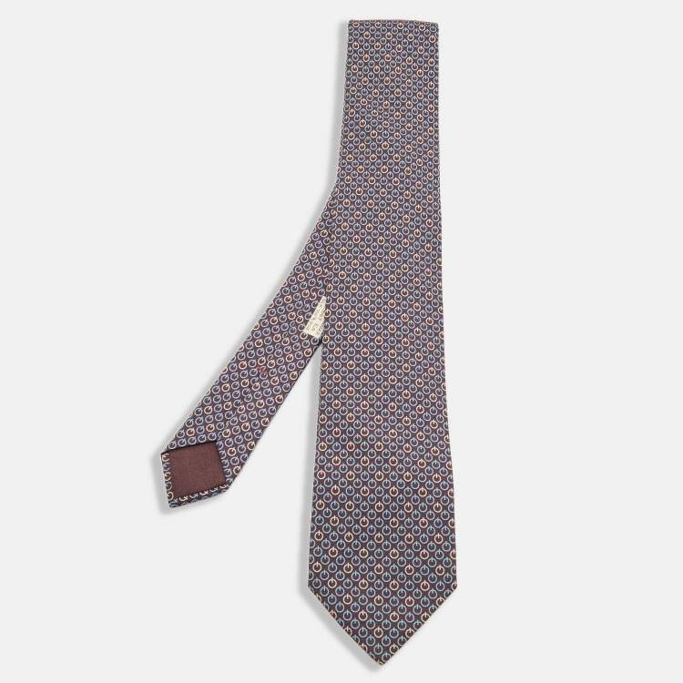 مملوكة مسبقًا Hermes Brown Printed Silk Tie