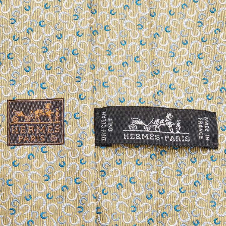 Pre Owned Hermes Light Yellow Patterned Silk Tie