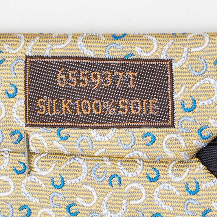 Pre Owned Hermes Light Yellow Patterned Silk Tie
