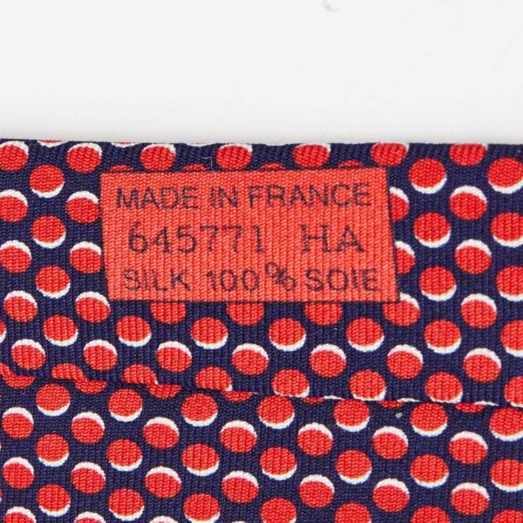 Pre Owned Hermes Red/Navy Blue Dotted Silk Tie