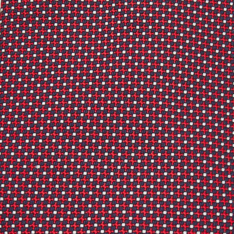 مملوكة مسبقًا Hermes Red/Navy Blue Patterned Silk Tie