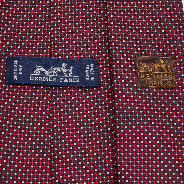 مملوكة مسبقًا Hermes Red/Navy Blue Patterned Silk Tie