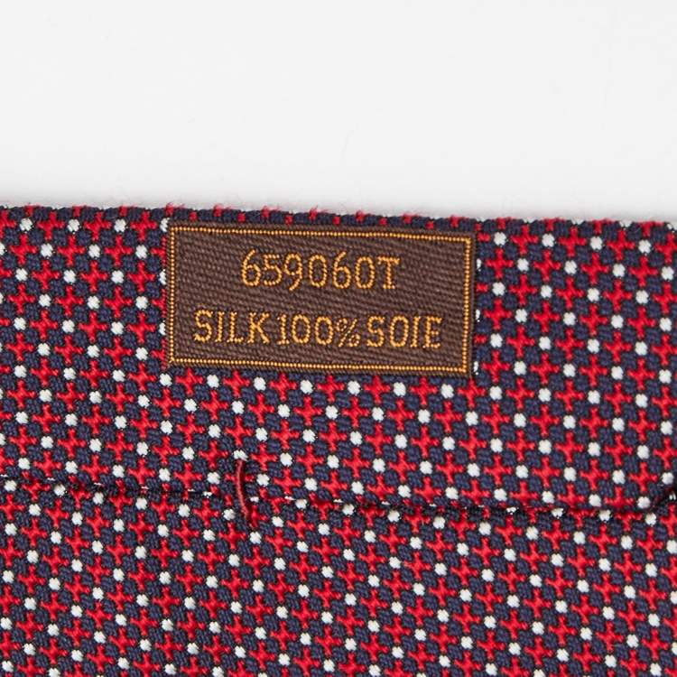 مملوكة مسبقًا Hermes Red/Navy Blue Patterned Silk Tie
