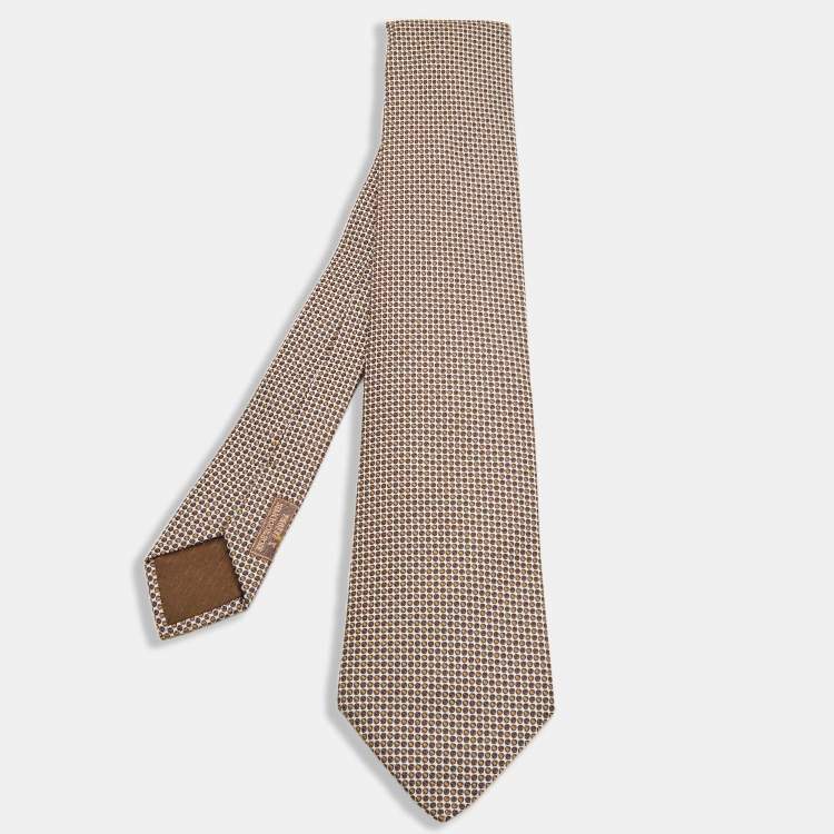 Pre Owned Hermes Brown Dotted Silk Tie