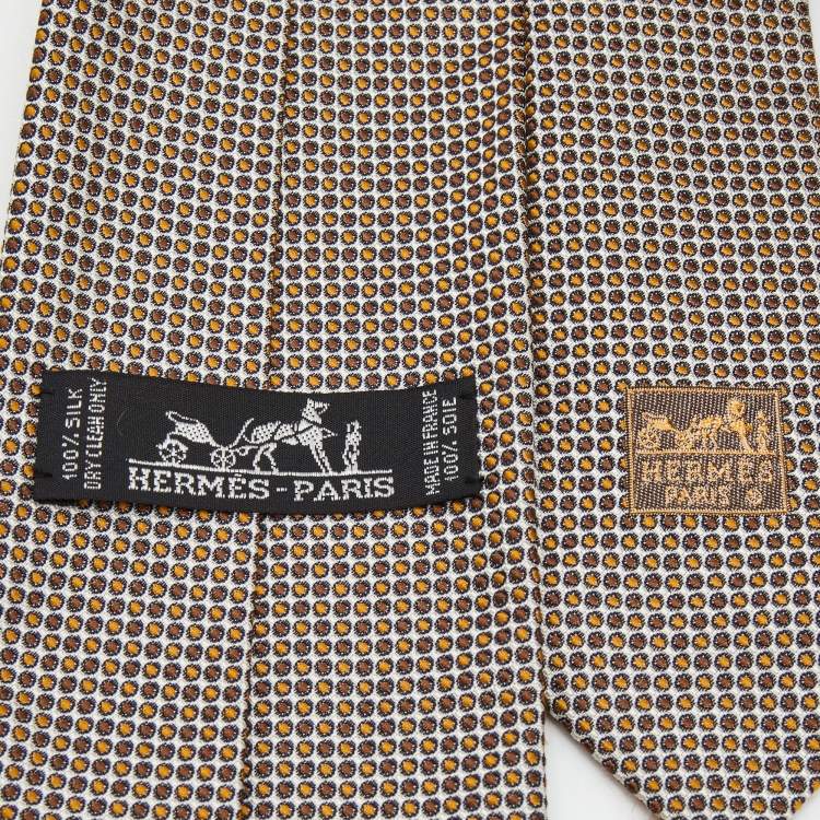 Pre Owned Hermes Brown Dotted Silk Tie