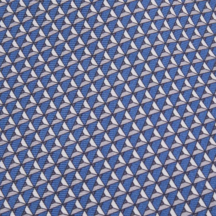 Pre Owned Hermes Blue Geometric Print Silk Blue Tie