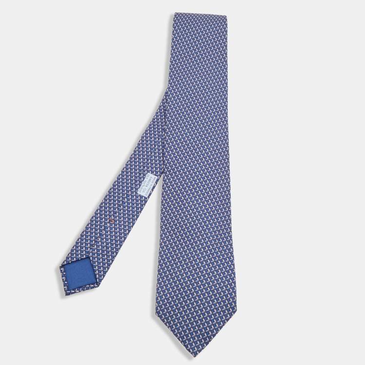 Hermes Blue Geometric Print Silk Blue Tie Hermes | The Luxury Closet