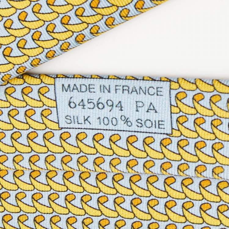 مملوكة مسبقًا Hermes Yellow/Blue Surfing Print Silk Tie