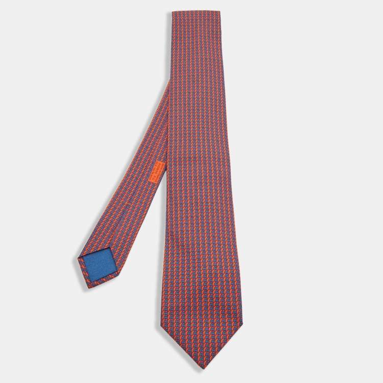 Pre Owned Hermes Red/Blue Surfing Print Silk Tie