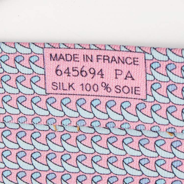 Pre Owned Hermes Pink/Blue Surfing Print Silk Tie