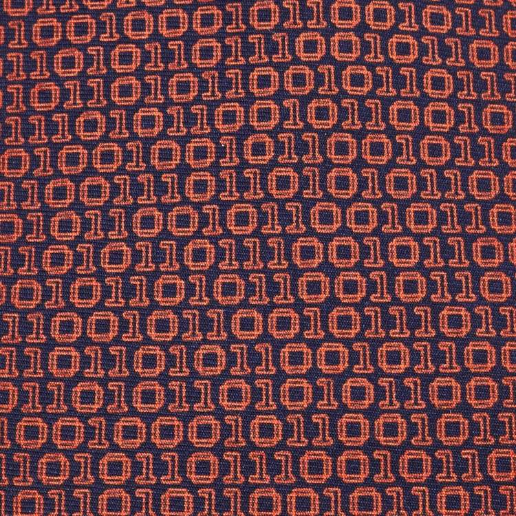 Pre Owned Hermes Navy Blue/Orange Numerical Print Silk Tie