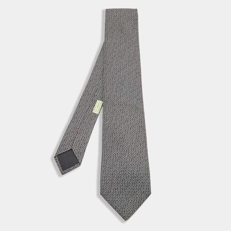 مملوكة مسبقًا Hermes Grey Numerical Print Silk Tie