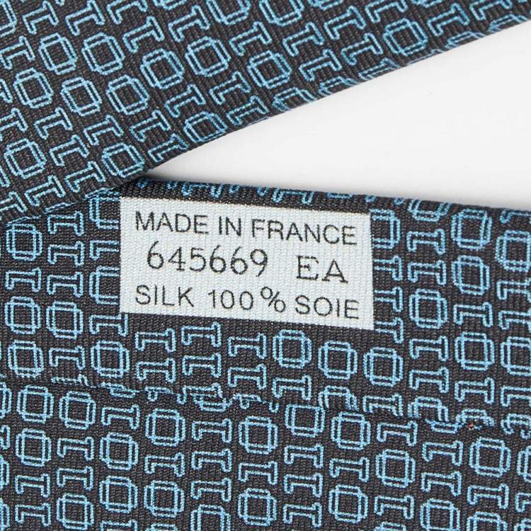 Pre Owned Hermes Blue/Black Numerical Print Silk Tie