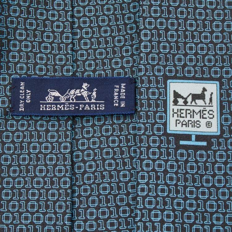 Pre Owned Hermes Blue/Black Numerical Print Silk Tie