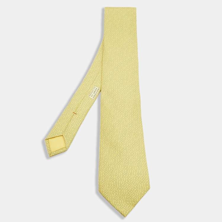 Hermes Yellow Numerical Print Silk Tie Hermes | The Luxury Closet