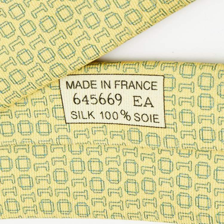 Pre Owned Hermes Yellow Numerical Print Silk Tie