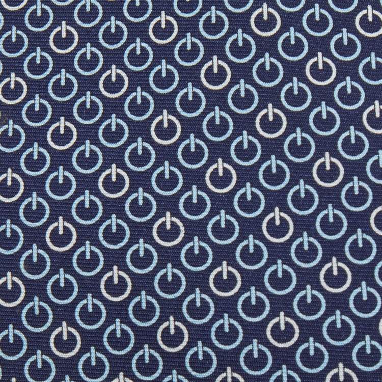 Pre Owned Hermes Navy Blue Printed Silk Tie