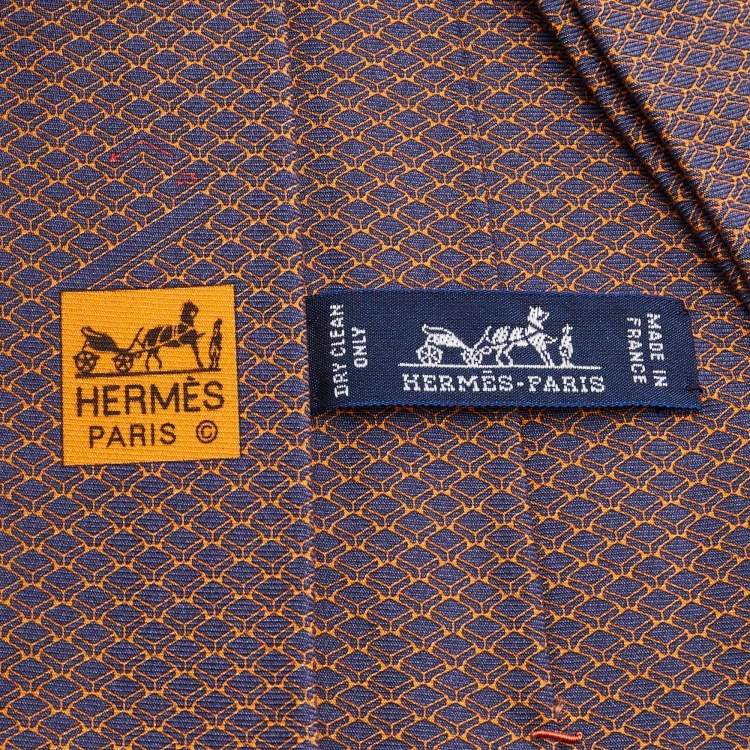 Pre Owned Hermes Blue/Orange Keyboard Print Silk Tie