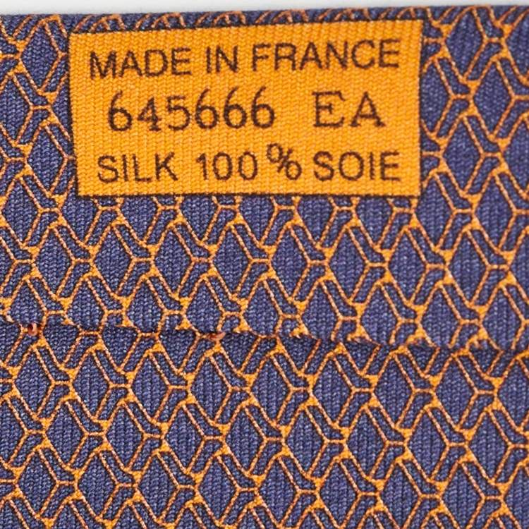 Pre Owned Hermes Blue/Orange Keyboard Print Silk Tie