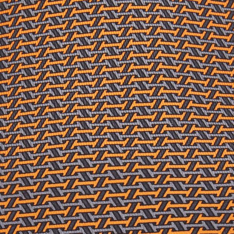 Pre Owned Hermes Orange Printed Silk Tie