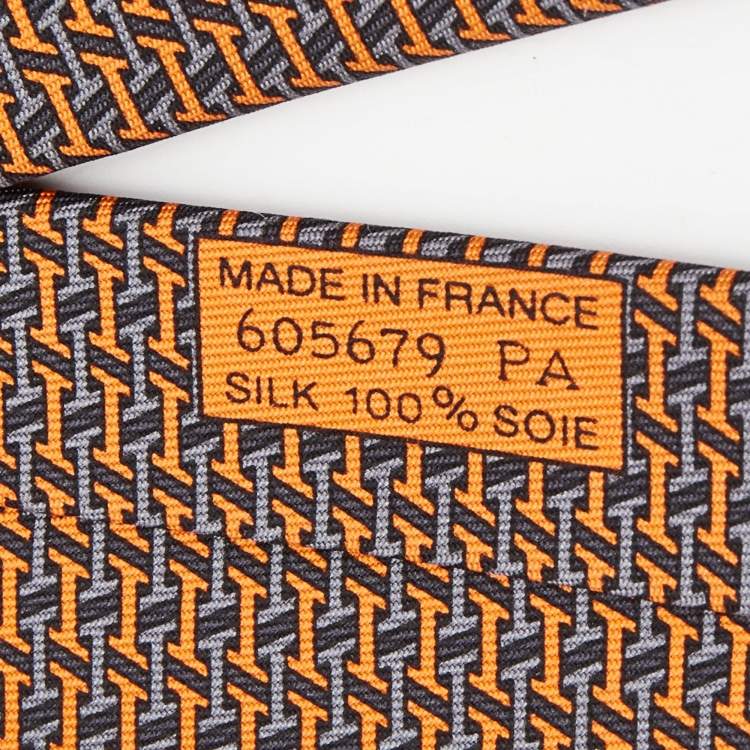 Pre Owned Hermes Orange Printed Silk Tie