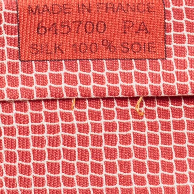 Pre Owned Hermes Red Tennis Net Print Silk Tie