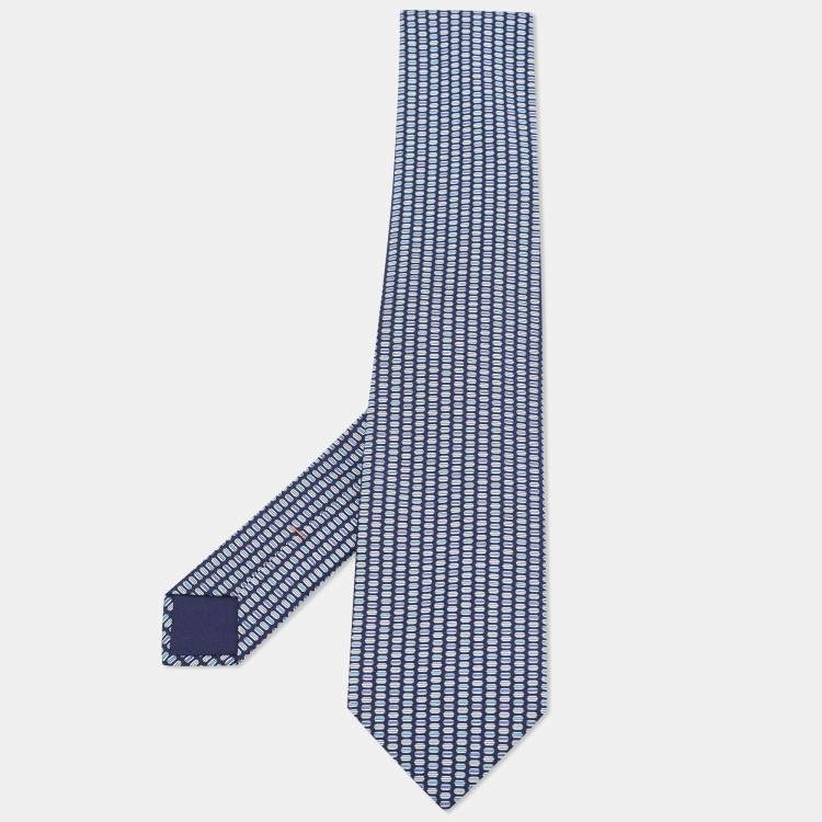 مملوكة مسبقًا Hermes Navy Blue Printed Silk Tie