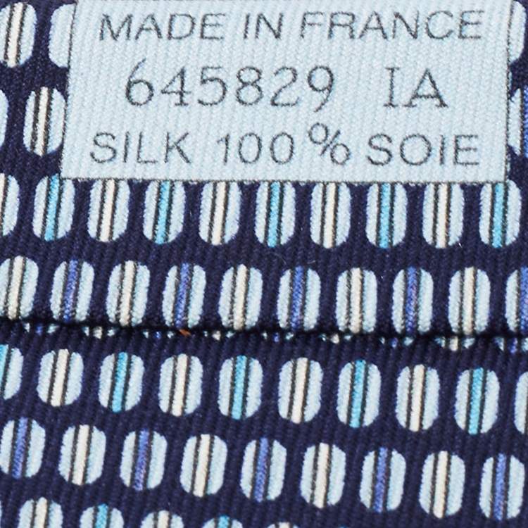مملوكة مسبقًا Hermes Navy Blue Printed Silk Tie