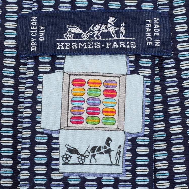 مملوكة مسبقًا Hermes Navy Blue Printed Silk Tie