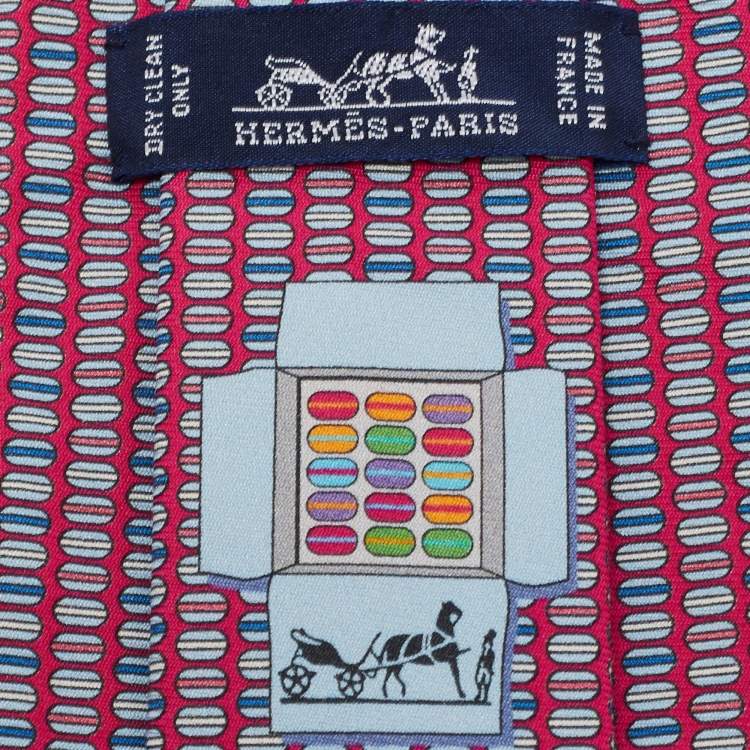 Pre Owned Hermes Dark Pink Printed Silk Tie