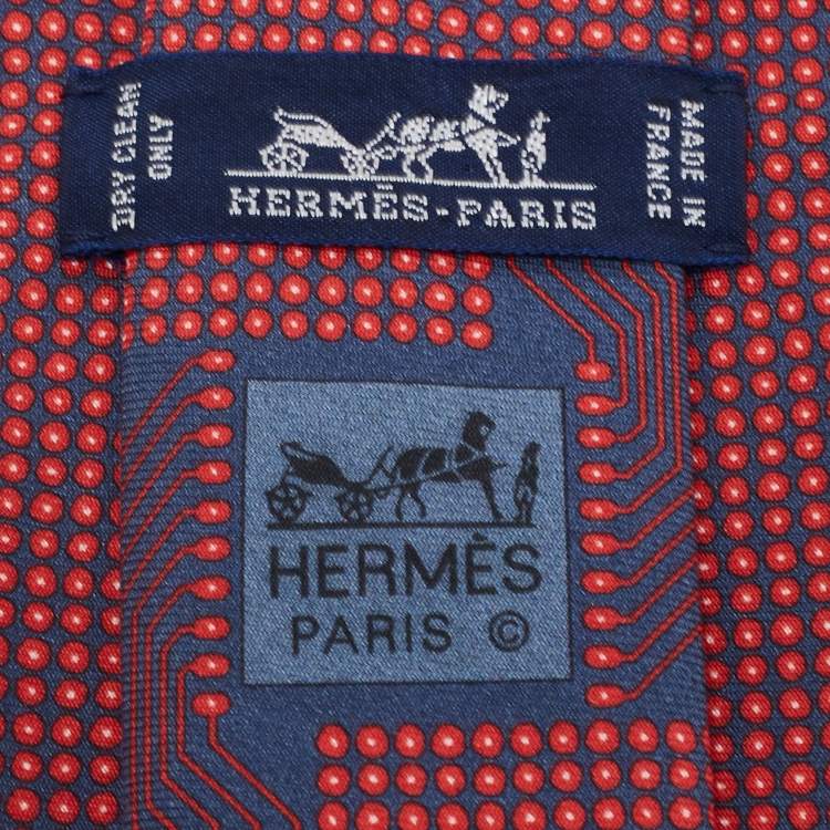 مملوكة مسبقًا Hermes Red/Blue Printed Silk Tie