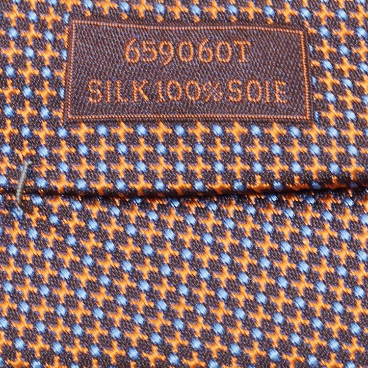 مملوكة مسبقًا Hermes Orange/Brown Patterned Silk Tie