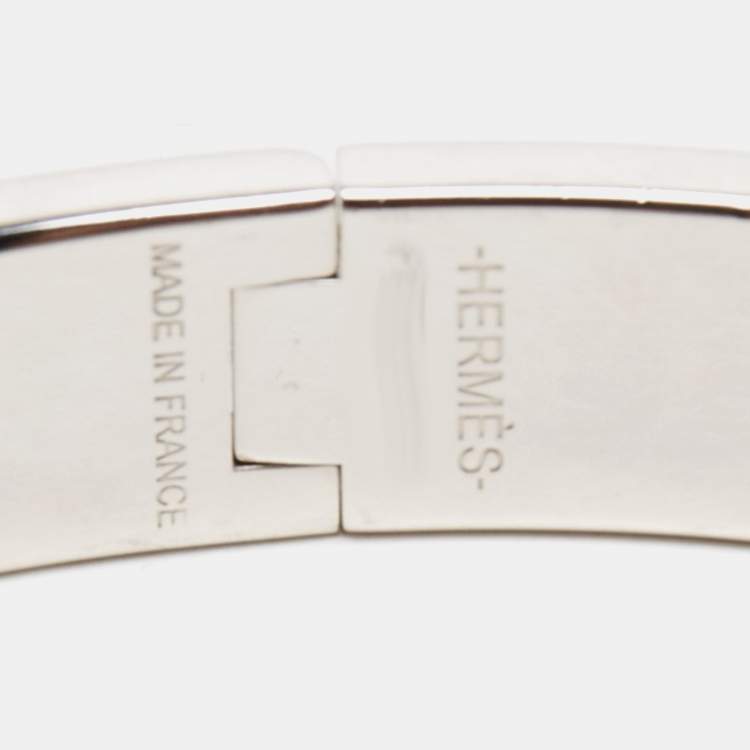 Pre Owned Hermès Clic H White Enamel Palladium Plated Bracelet