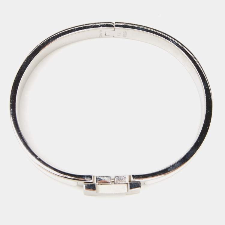 Pre Owned Hermès Clic H White Enamel Palladium Plated Bracelet