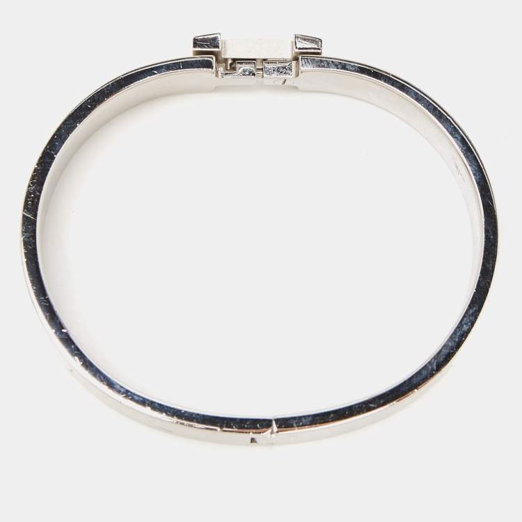 Pre Owned Hermès Clic H White Enamel Palladium Plated Bracelet