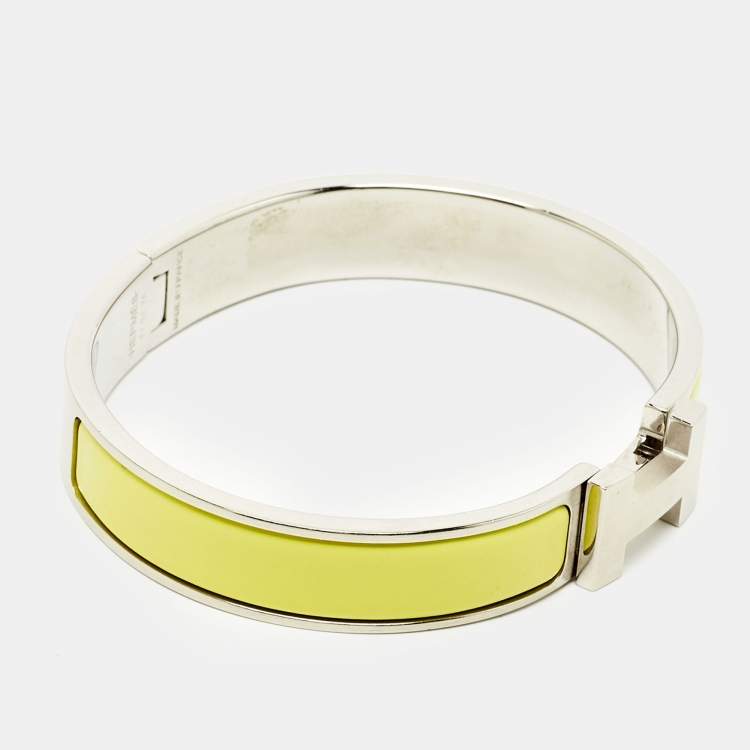 Pre Owned Hermès Clic H Yellow Enamel Palladium Plated Bracelet