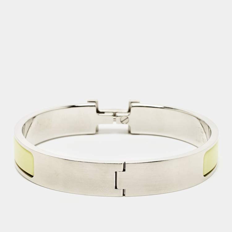 Pre Owned Hermès Clic H Yellow Enamel Palladium Plated Bracelet