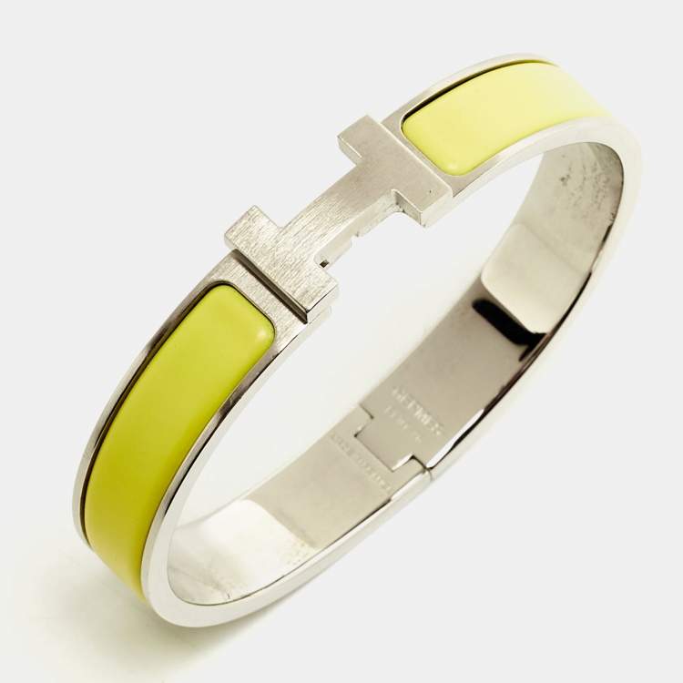 Hermes Narrow Clic H Bracelet (Blanc Gris Clair/Palladium Plated) - GM |  Rent Hermes jewelry for $55/month - Join Switch