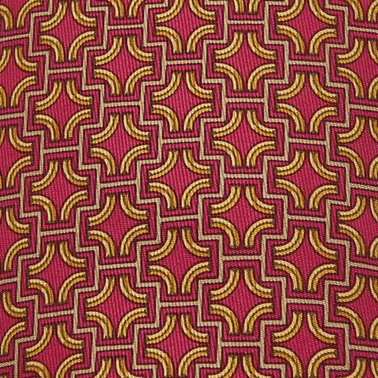 Pre Owned Hermes Burgundy Printed Silk Tie