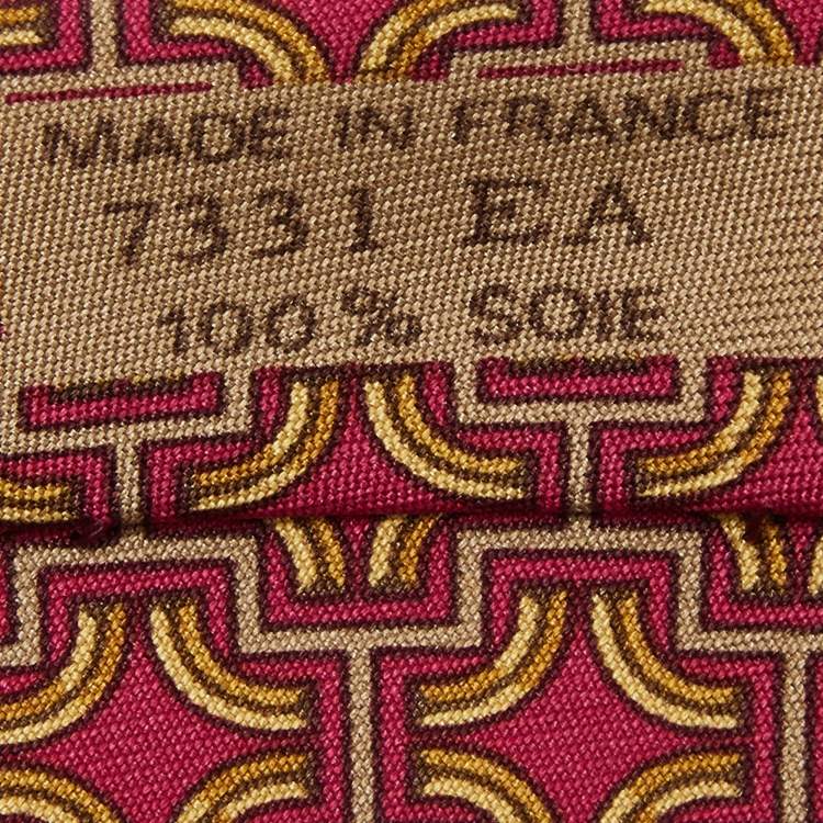 Pre Owned Hermes Burgundy Printed Silk Tie