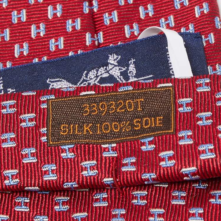 Pre Owned Hermès Red H Medeor Twillbi Silk Jacquard Narrow Tie