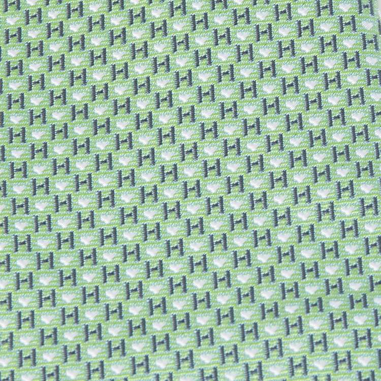 Pre Owned Hermès Green H Love You Silk Jacquard Slim Tie