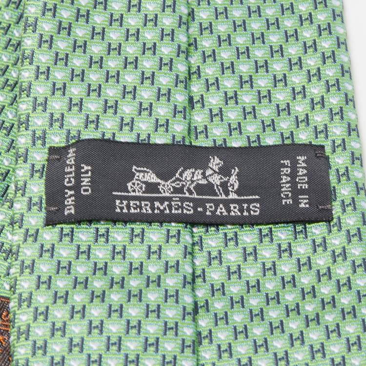 Pre Owned Hermès Green H Love You Silk Jacquard Slim Tie