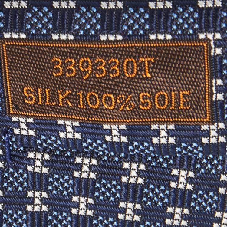 Pre Owned Hermès Navy Blue 7 H Cheval A La Couverture Silk Jacquard Slim Tie