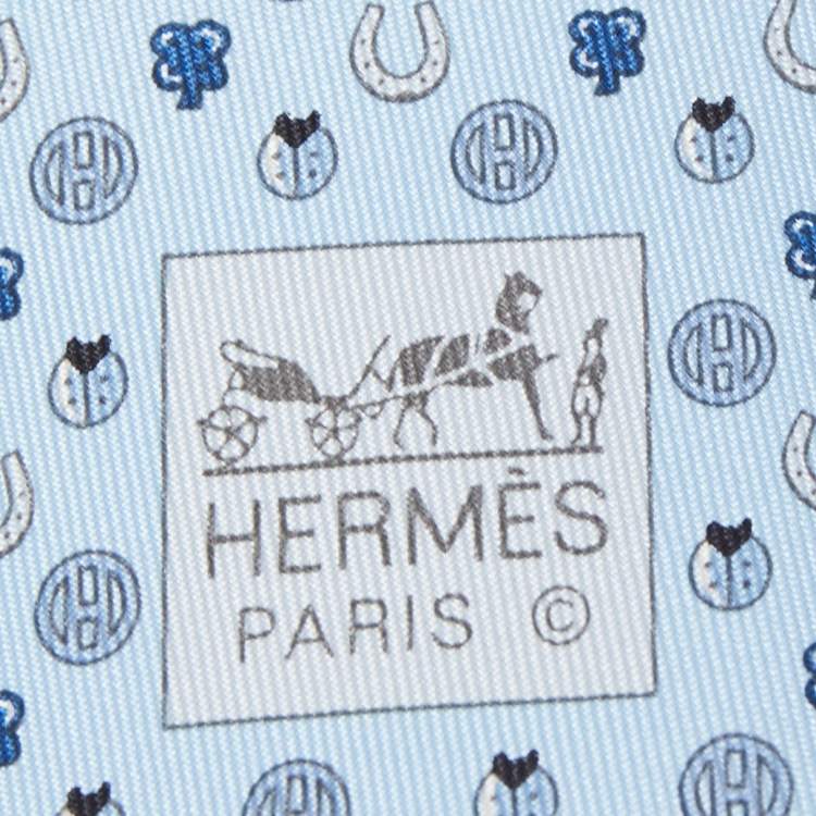 Pre Owned Hermès Blue Job Interview Printed Silk Slim Tie