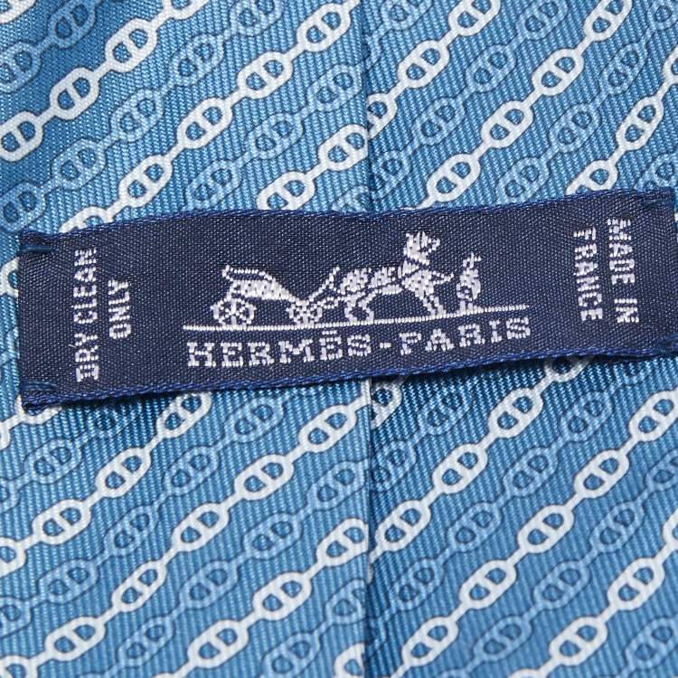 مملوكة مسبقًا Hermès Blue Levez l'Ancre Printed Silk Slim Tie