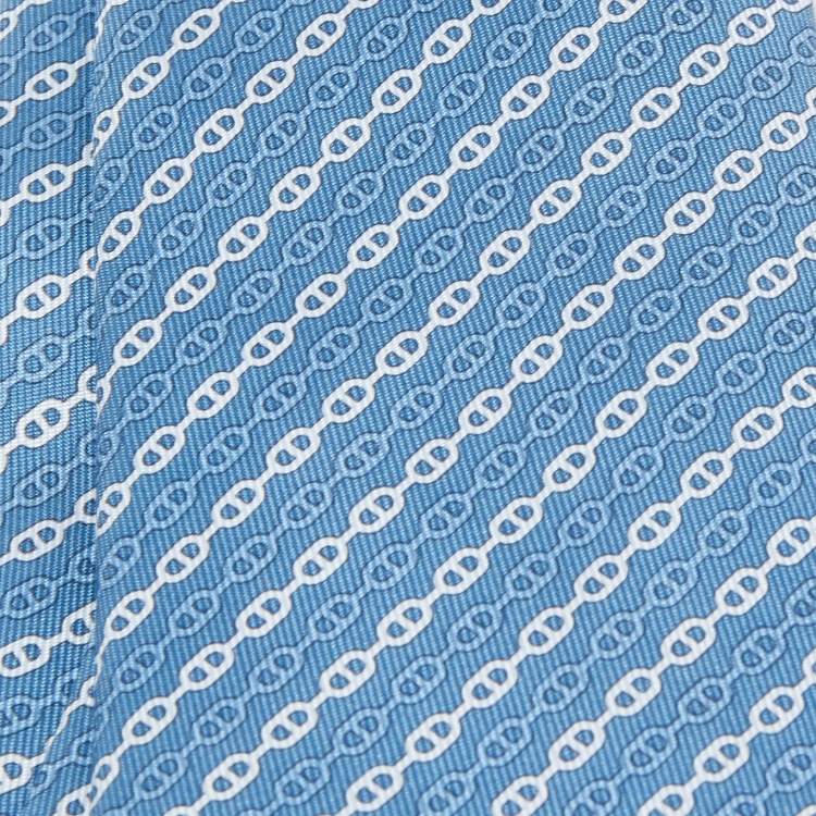 مملوكة مسبقًا Hermès Blue Levez l'Ancre Printed Silk Slim Tie
