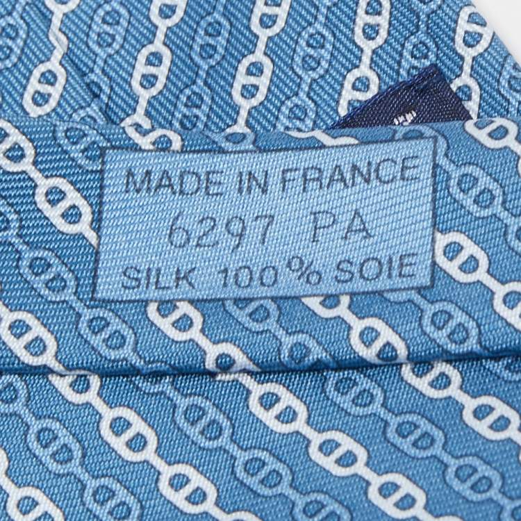 مملوكة مسبقًا Hermès Blue Levez l'Ancre Printed Silk Slim Tie