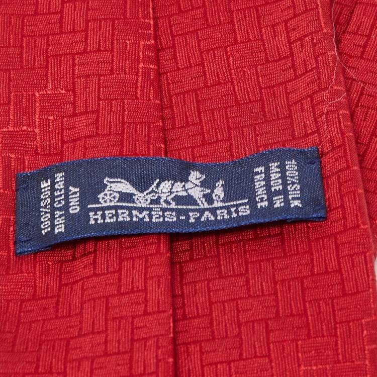 Pre Owned Hermès Red H Silk Jacquard Tie