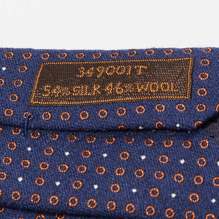 Pre Owned Hermes Navy Blue Cercles Et Pois Silk & Wool Jacquard Slim Tie